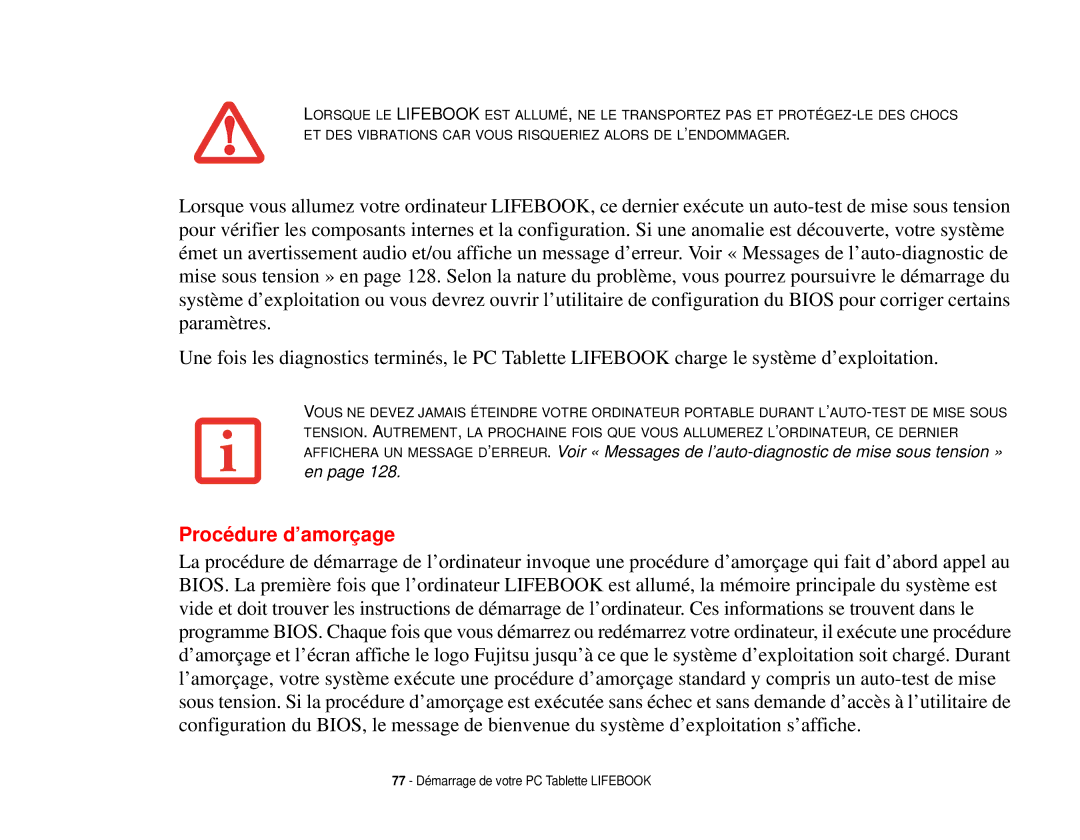 Fujitsu T731 manual Procédure d’amorçage 