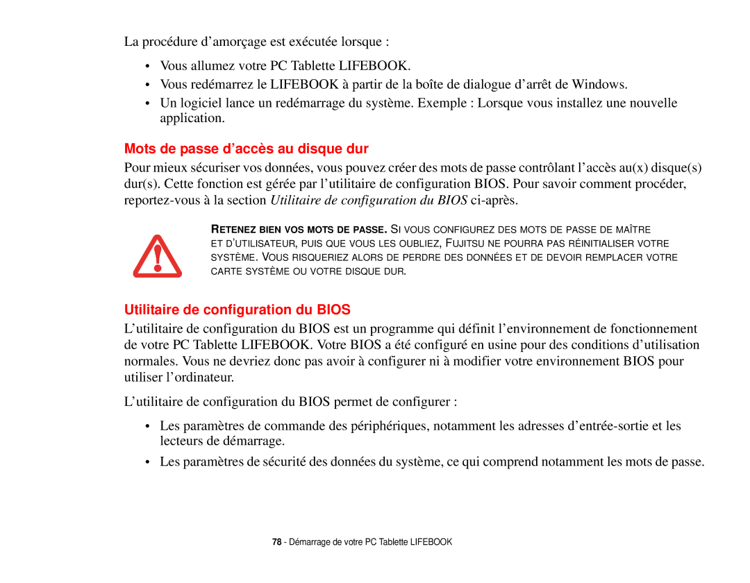 Fujitsu T731 manual Mots de passe d’accès au disque dur, Utilitaire de configuration du Bios 