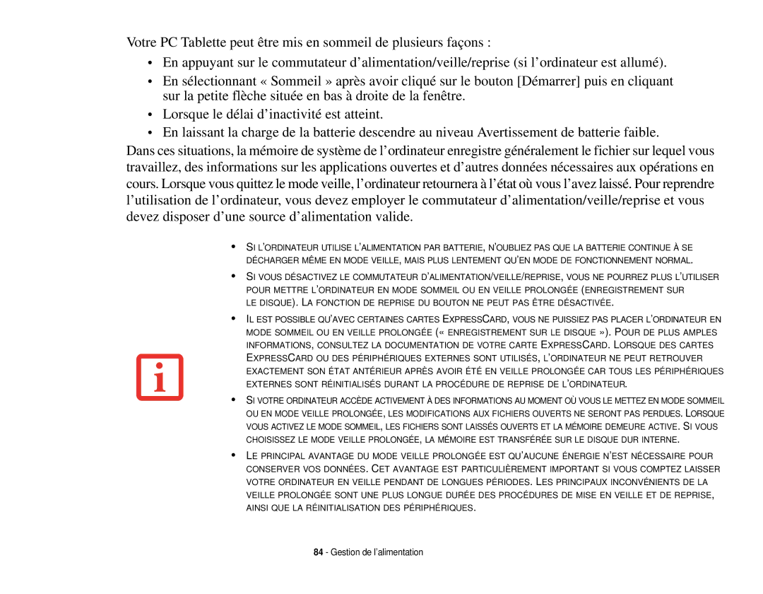 Fujitsu T731 manual Gestion de l’alimentation 