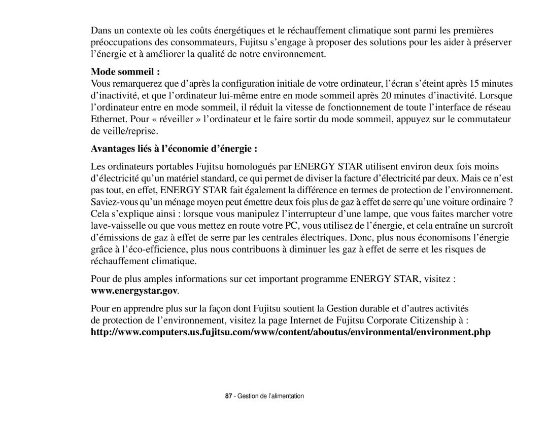 Fujitsu T731 manual Mode sommeil 