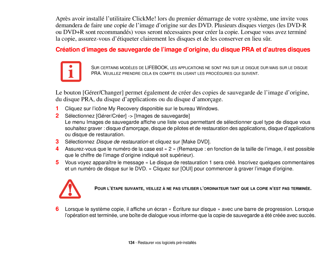 Fujitsu T731 manual Restaurer vos logiciels pré-installés 