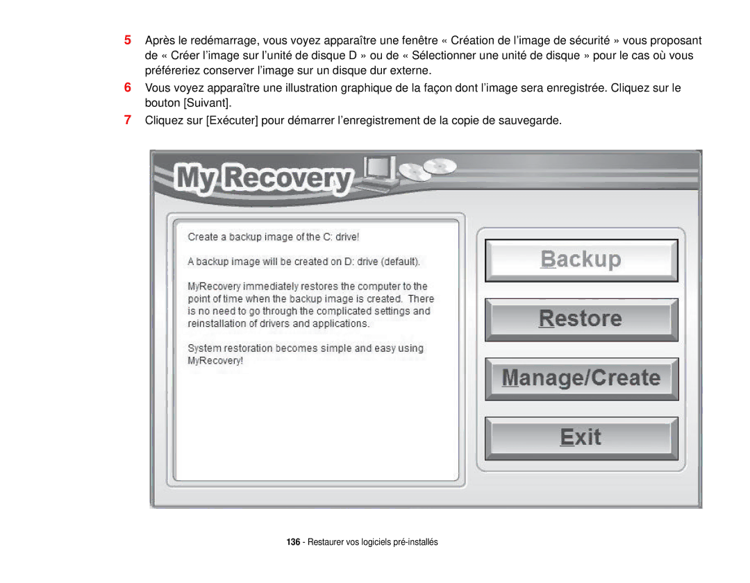 Fujitsu T731 manual Restaurer vos logiciels pré-installés 