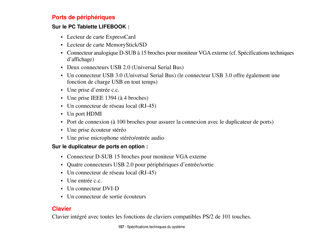 Fujitsu T731 manual Ports de périphériques, Clavier 