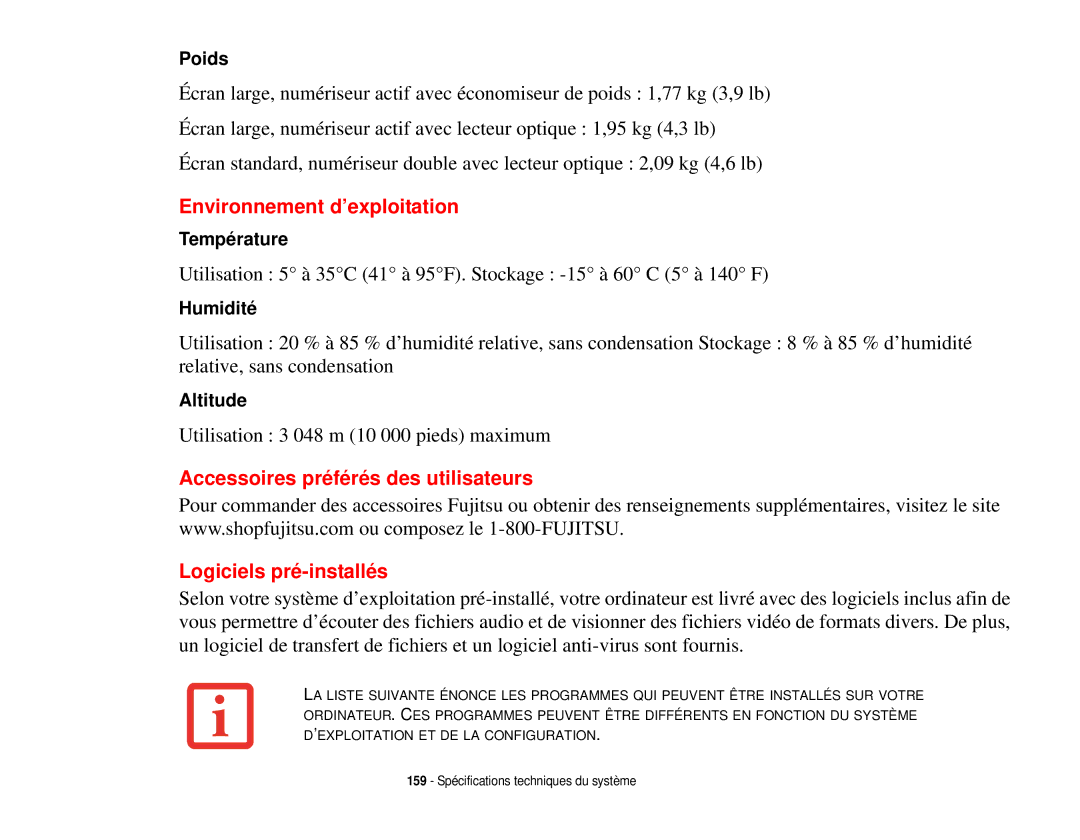 Fujitsu T731 manual Environnement d’exploitation 