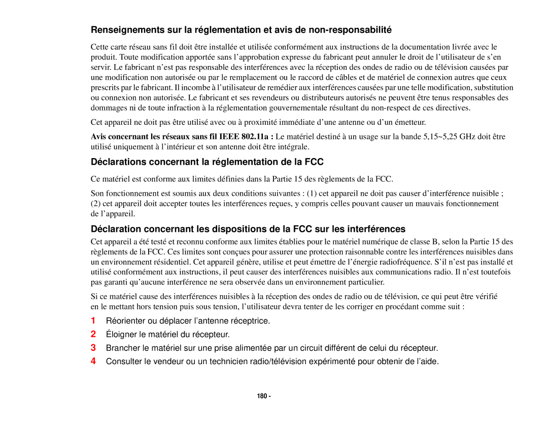 Fujitsu T731 manual Déclarations concernant la réglementation de la FCC 