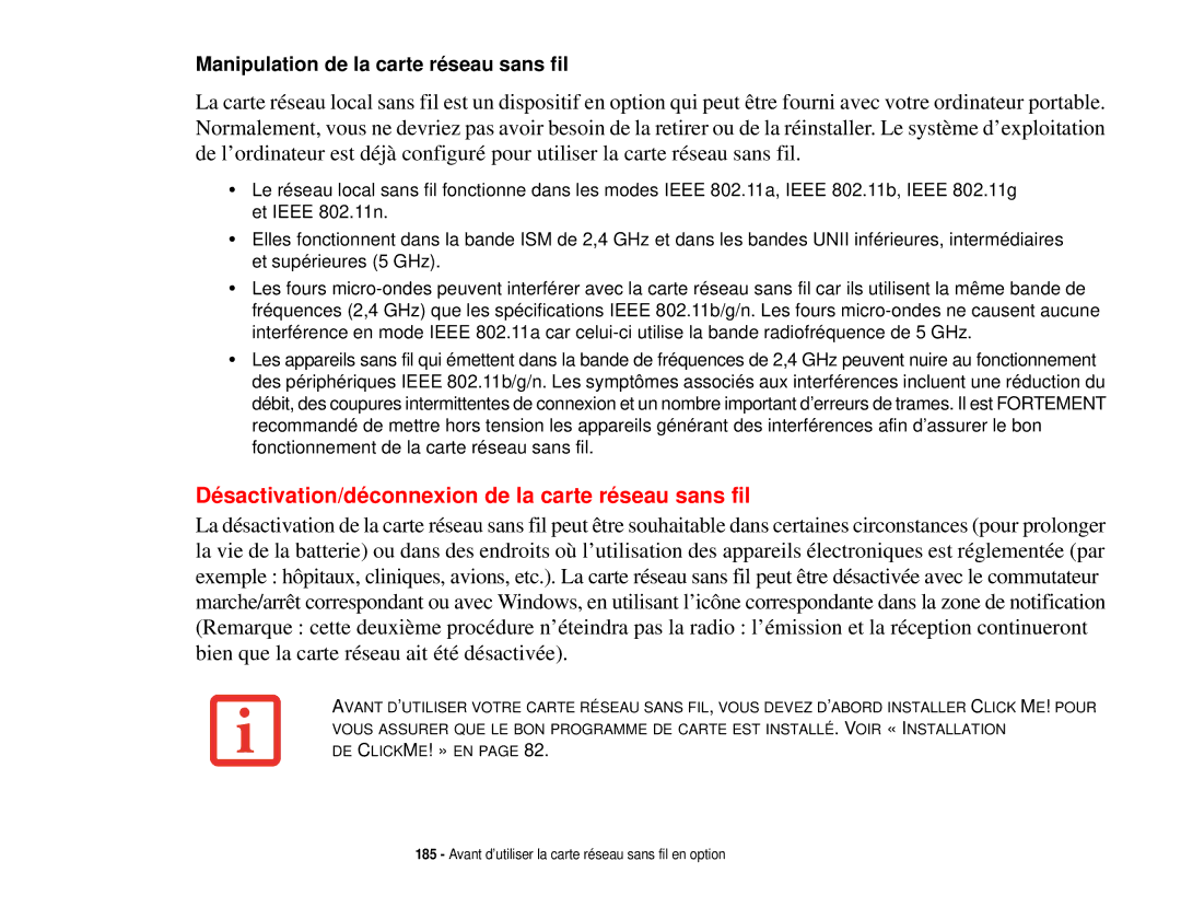 Fujitsu T731 manual Désactivation/déconnexion de la carte réseau sans fil 