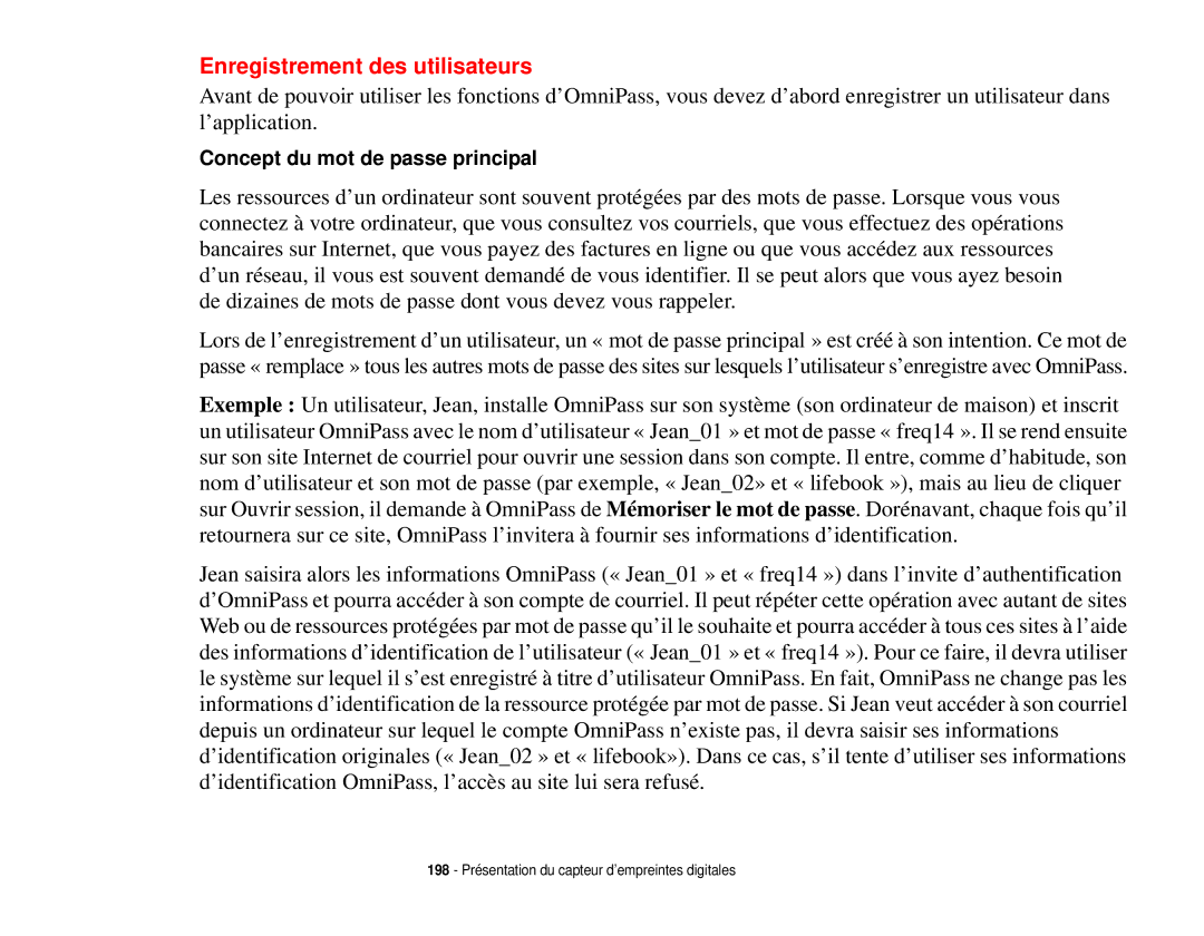 Fujitsu T731 manual Enregistrement des utilisateurs 