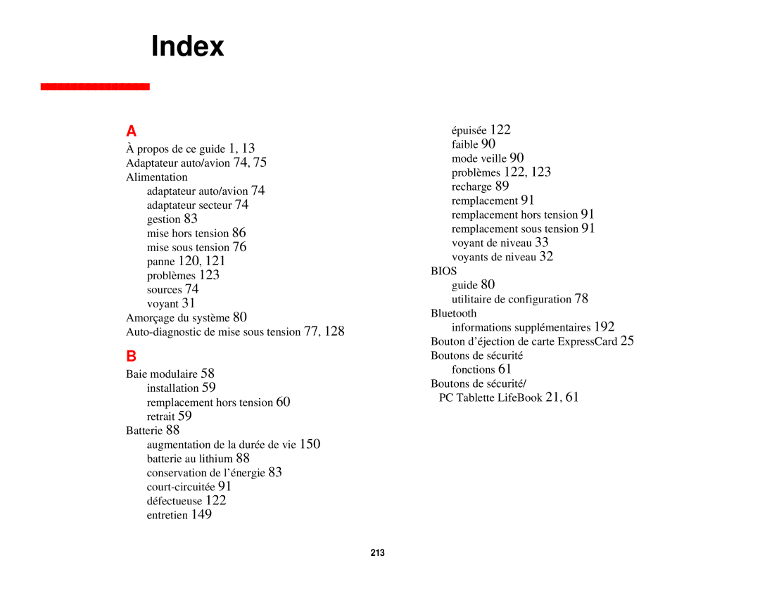 Fujitsu T731 manual Index 