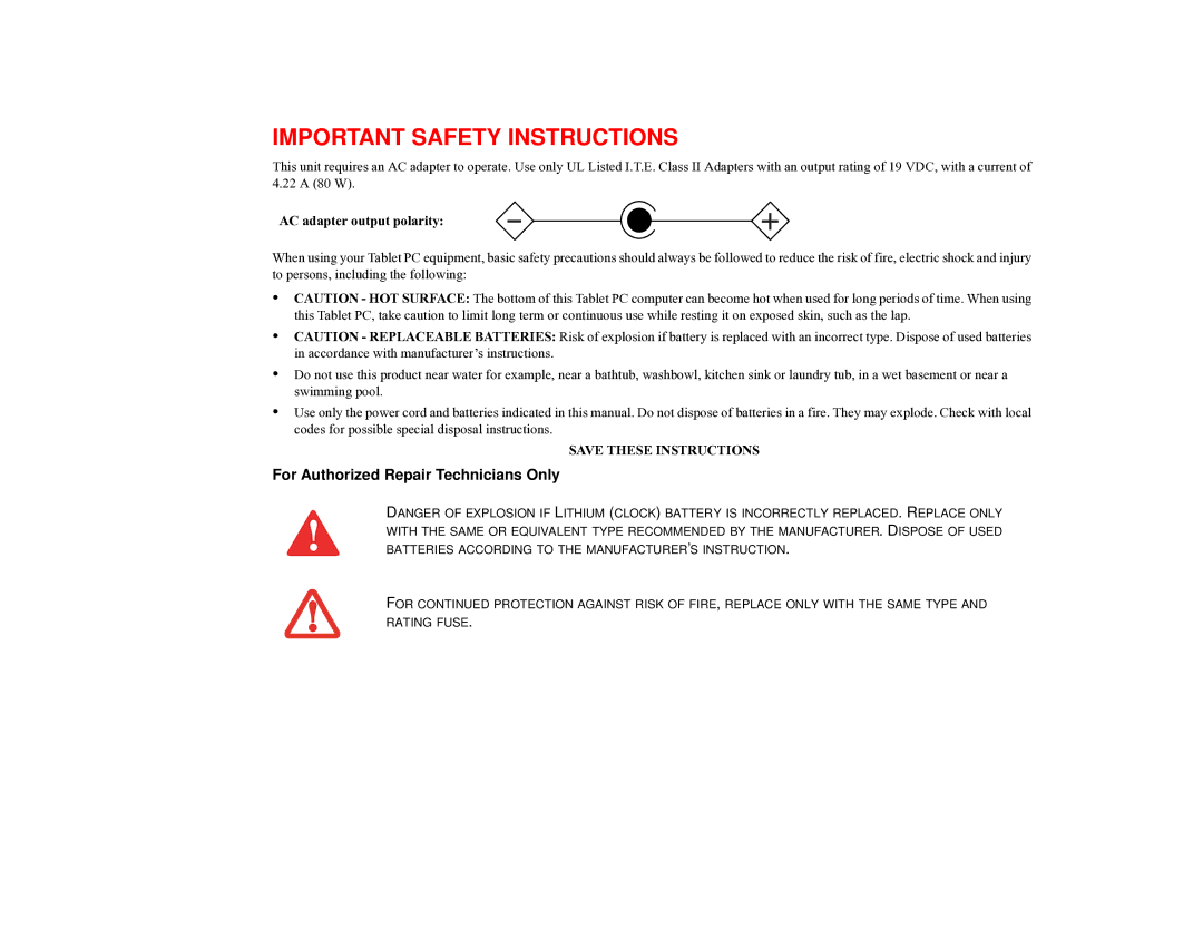 Fujitsu T731 manual Important Safety Instructions 