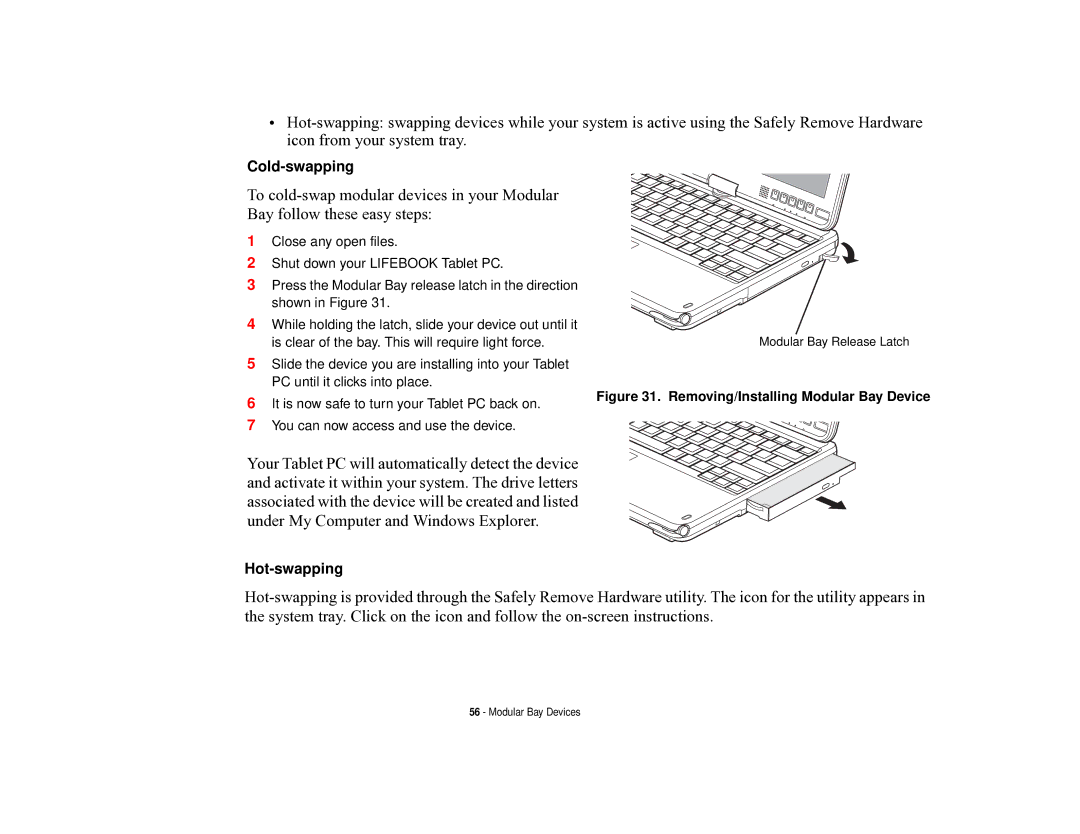 Fujitsu T731 manual Cold-swapping 