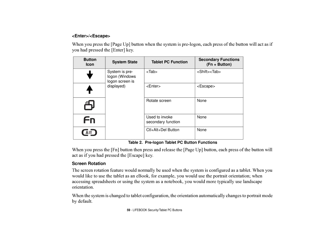 Fujitsu T731 manual Enter/Escape 