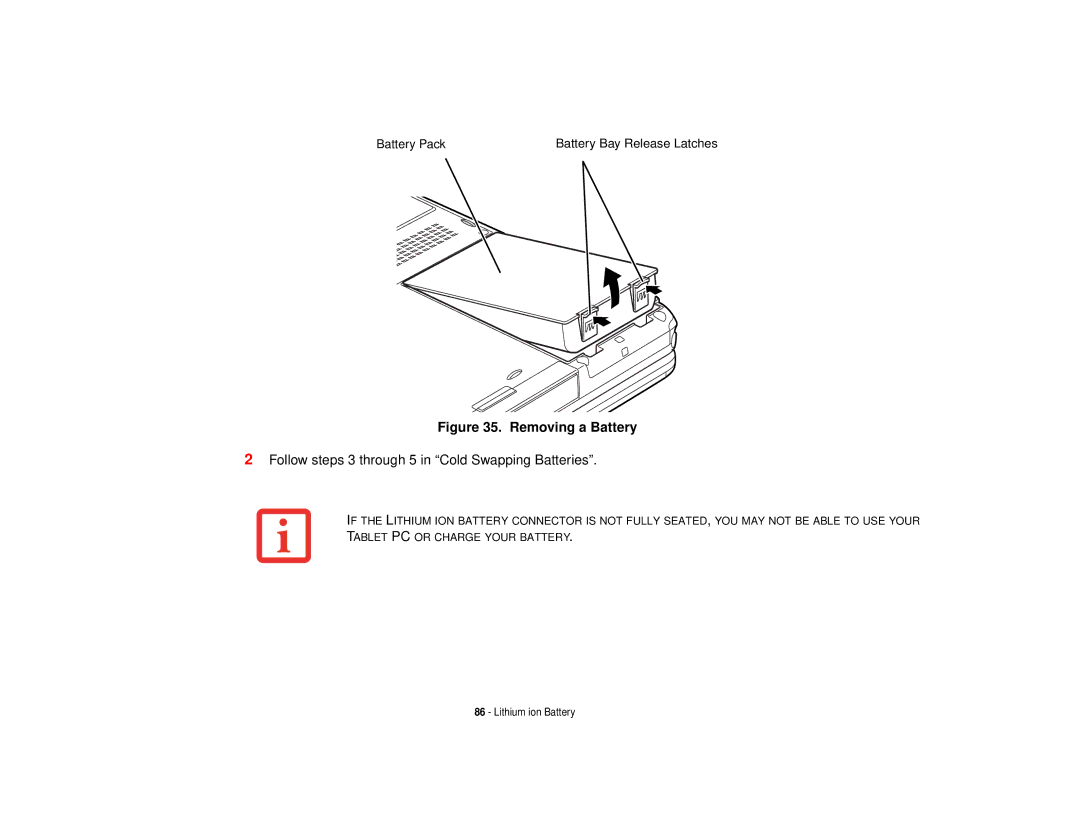 Fujitsu T731 manual Removing a Battery 