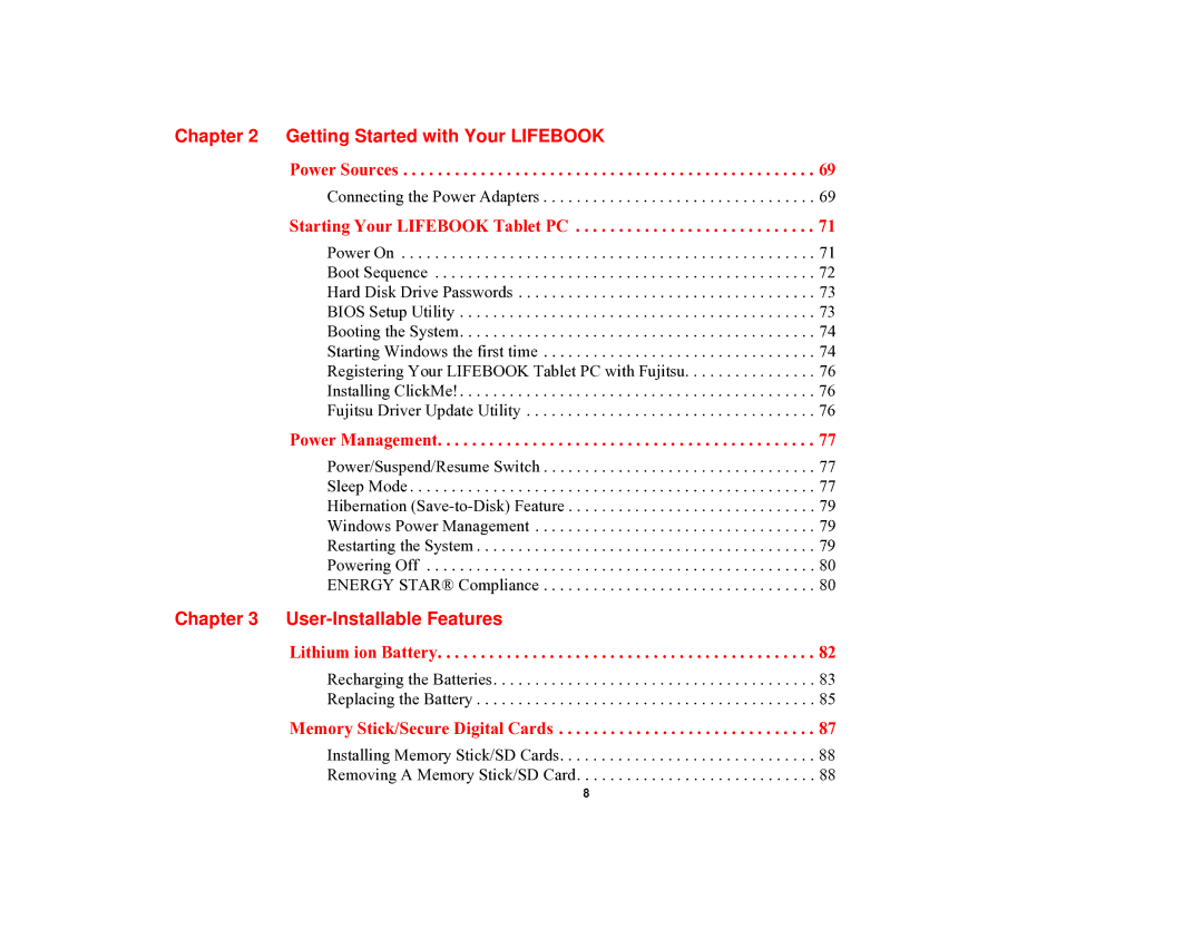 Fujitsu T731 manual Getting Started with Your Lifebook, User-Installable Features 