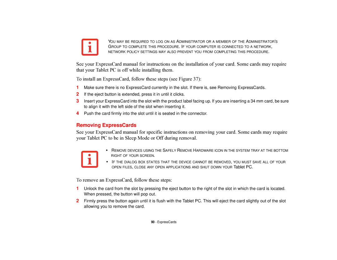 Fujitsu T731 manual Removing ExpressCards, To remove an ExpressCard, follow these steps 