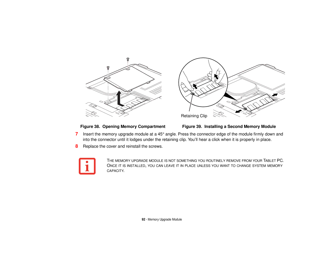 Fujitsu T731 manual Opening Memor y Compartment 