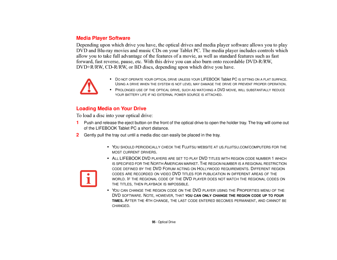 Fujitsu T731 manual Media Player Software, Loading Media on Your Drive 