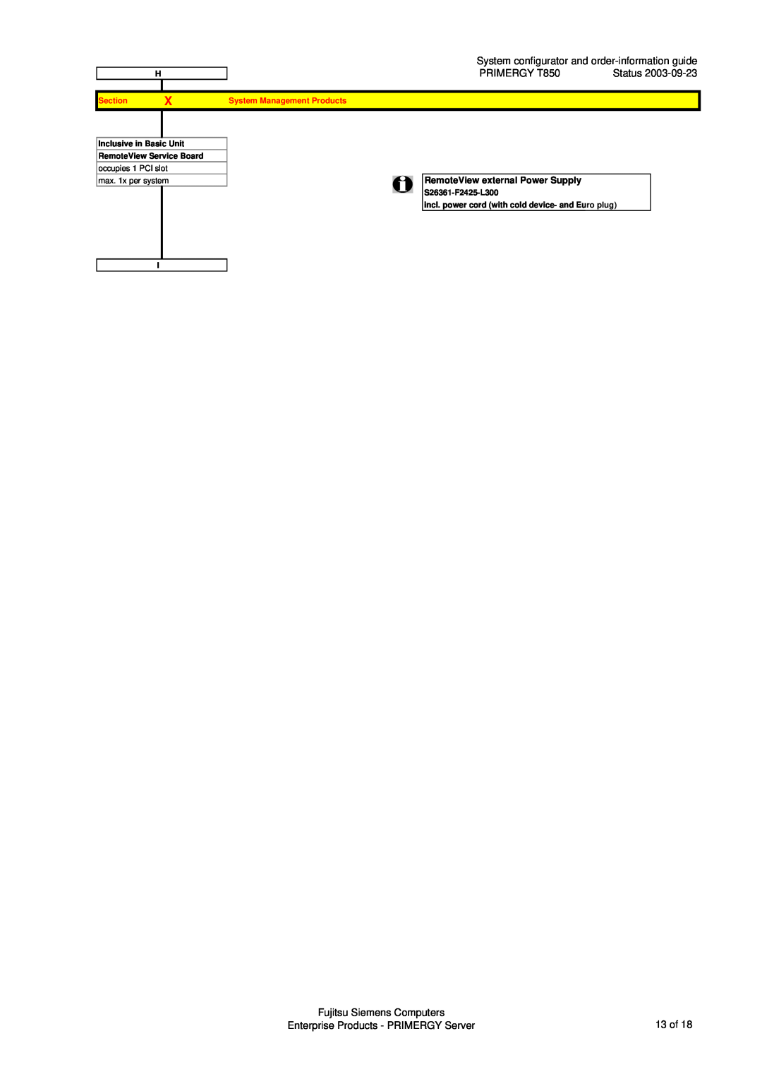 Fujitsu manual System configurator and order-information guide, PRIMERGY T850, Fujitsu Siemens Computers, Section 