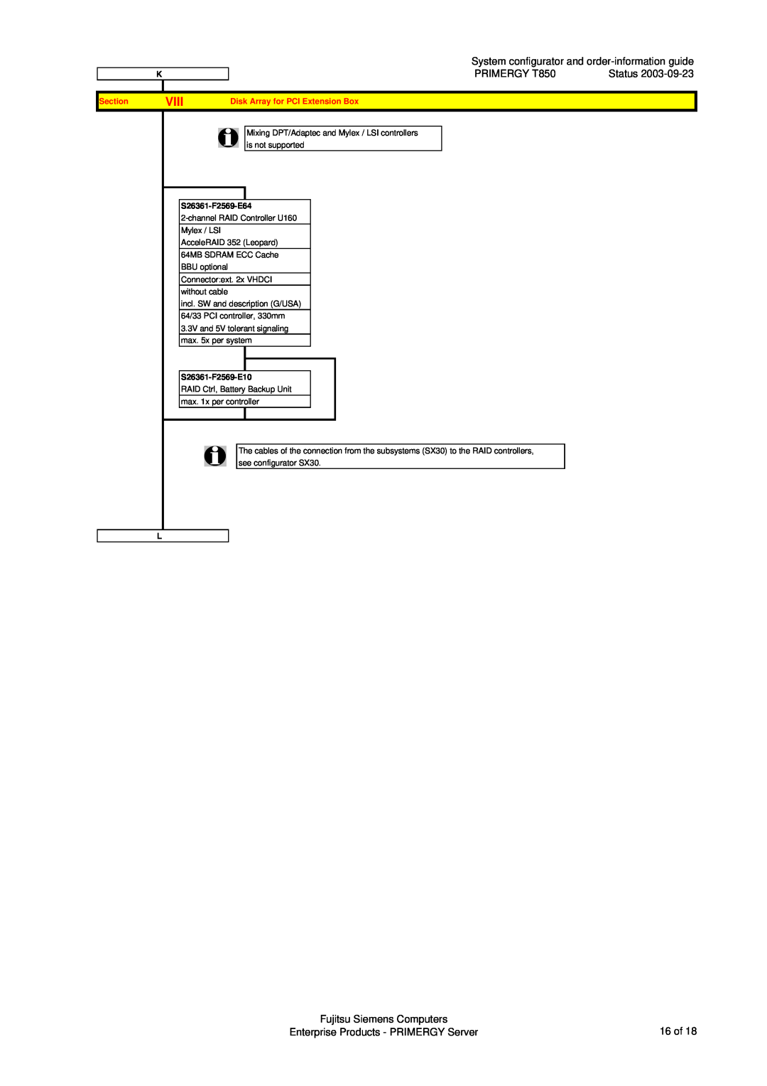 Fujitsu manual System configurator and order-information guide, PRIMERGY T850, Fujitsu Siemens Computers, Section 