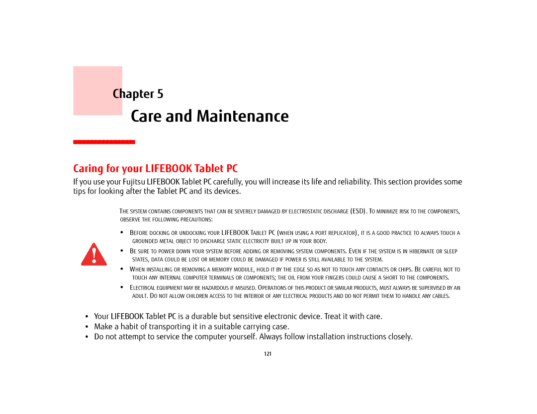 Fujitsu KA02066D105, T902, FP1000, BTBK410000BAAAPP manual Care and Maintenance, Caring for your Lifebook Tablet PC 