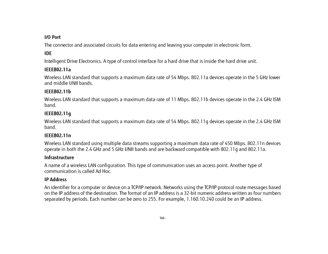 Fujitsu FP1000, T902, BTBK410000BAAAPP Port, IEEE802.11a, IEEE802.11b, IEEE802.11g, IEEE802.11n, Infrastructure, IP Address 