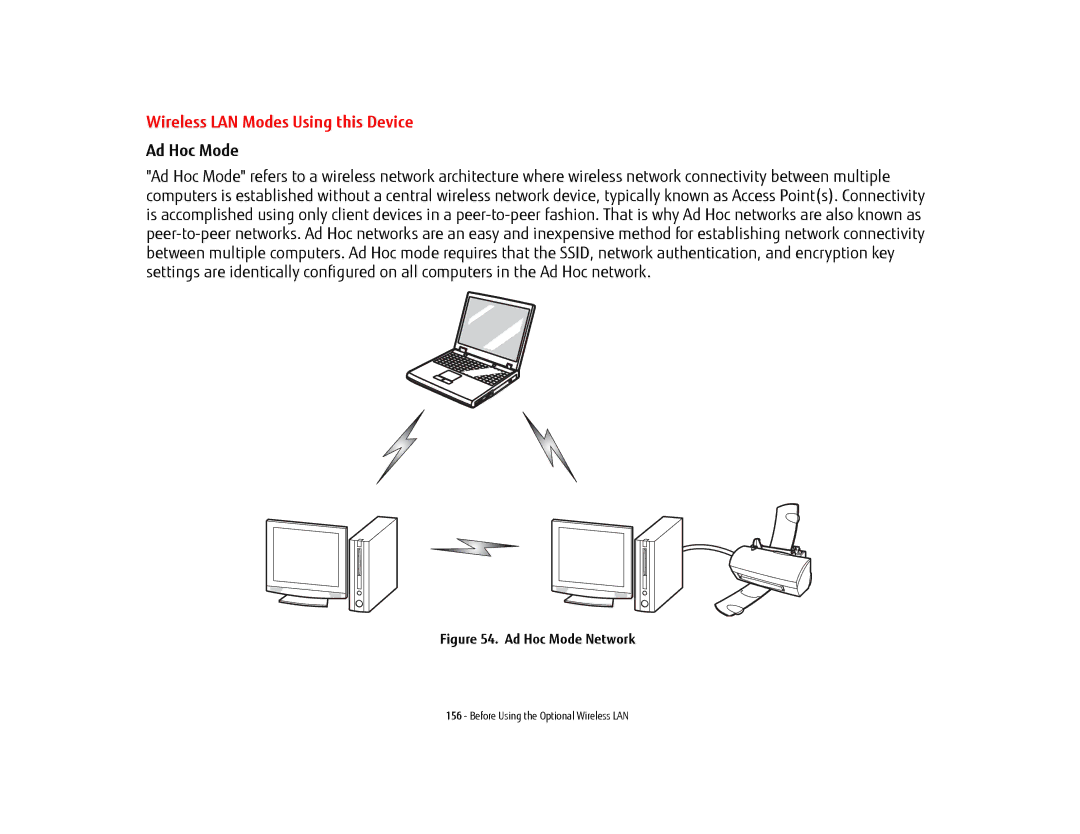 Fujitsu BTBK410000BAAAPP, T902, FP1000, KA02066D105 manual Wireless LAN Modes Using this Device, Ad Hoc Mode Network 