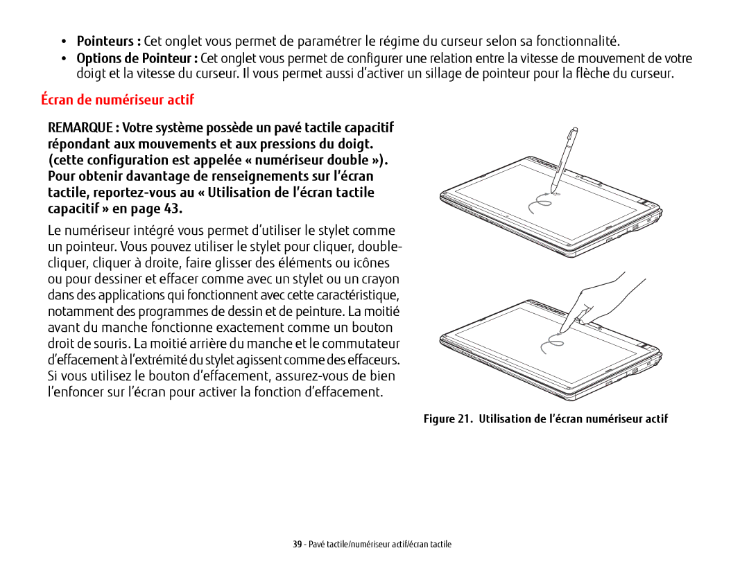 Fujitsu T902, FP1000, BTBK410000BAAAPP, KA02066D105 manual Écran de numériseur actif, Utilisation de l’écran numériseur actif 