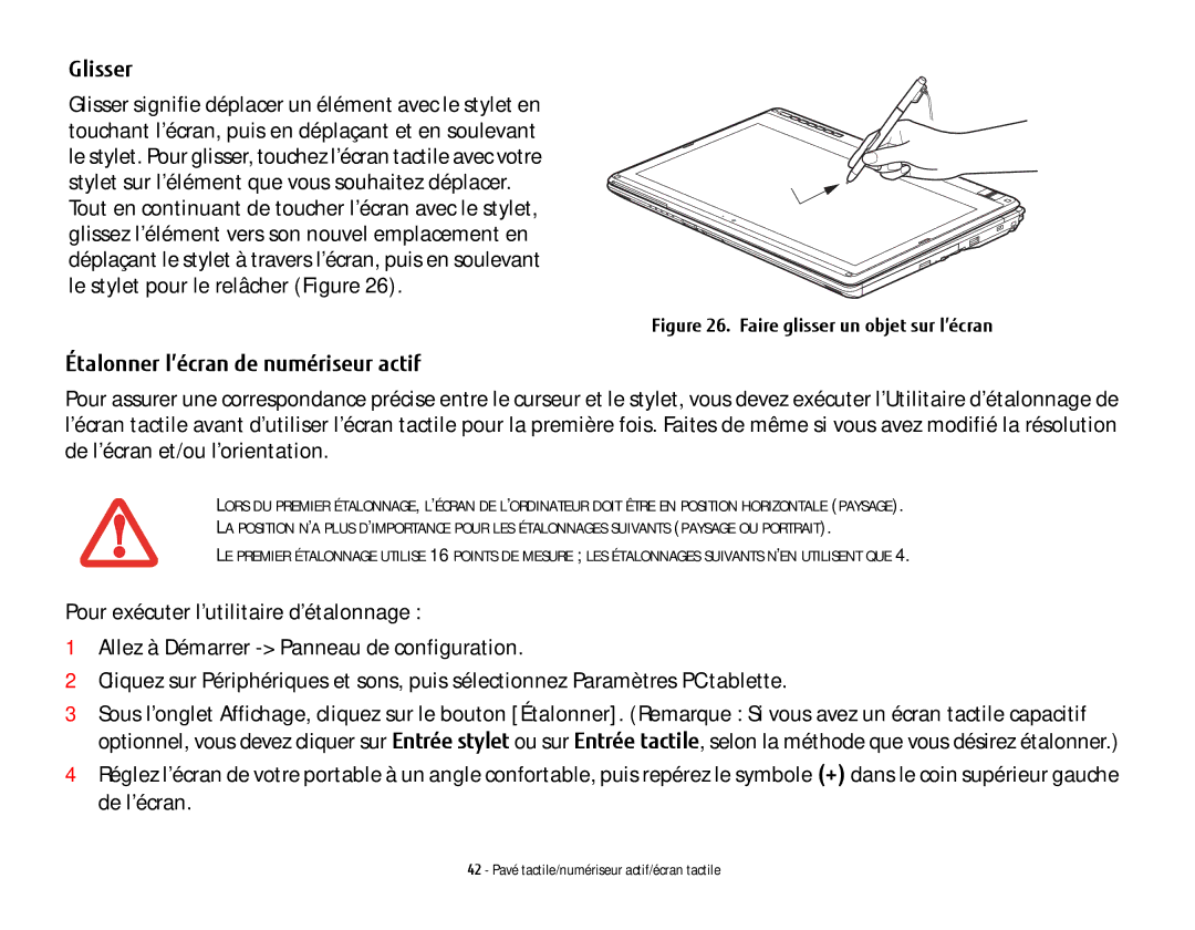 Fujitsu KA02066D105, T902, FP1000 manual Étalonner l’écran de numériseur actif, Faire glisser un objet sur l’écran 