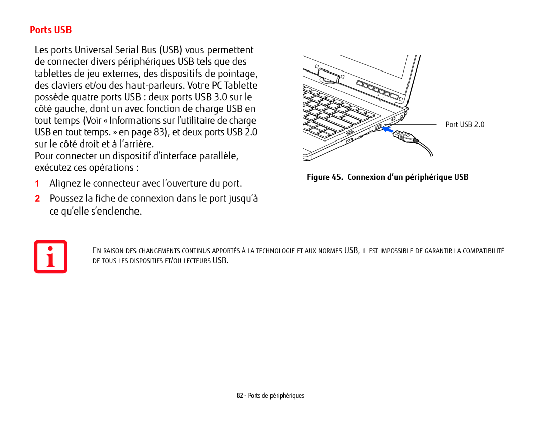 Fujitsu KA02066D105, T902, FP1000, BTBK410000BAAAPP manual Ports USB, Connexion d’un périphérique USB 