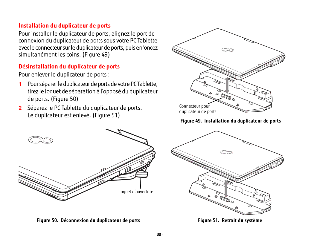 Fujitsu FP1000, T902, BTBK410000BAAAPP manual Installation du duplicateur de ports, Désinstallation du duplicateur de ports 