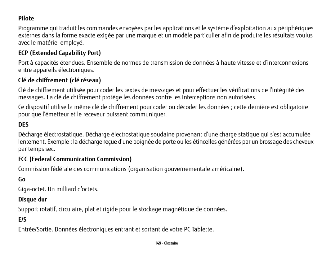 Fujitsu BTBK410000BAAAPP, T902, FP1000, KA02066D105 manual Pilote, ECP Extended Capability Port, Clé de chiffrement clé réseau 