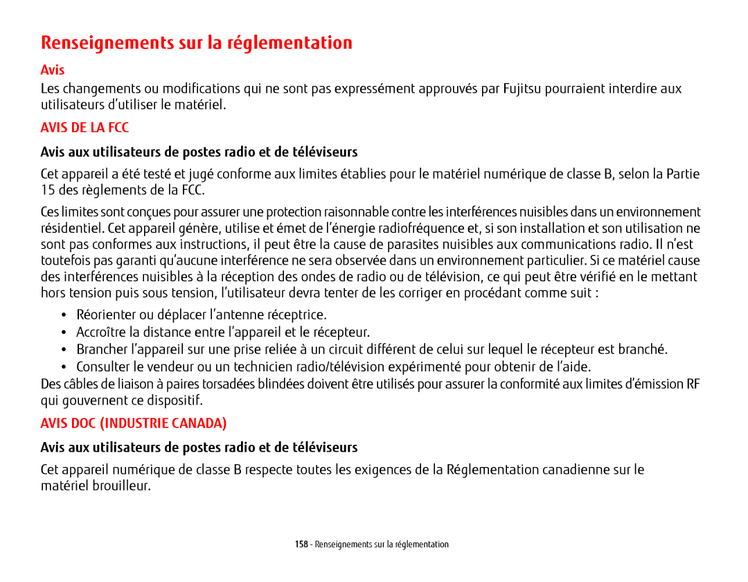 Fujitsu KA02066D105 Renseignements sur la réglementation, Avis aux utilisateurs de postes radio et de téléviseurs 