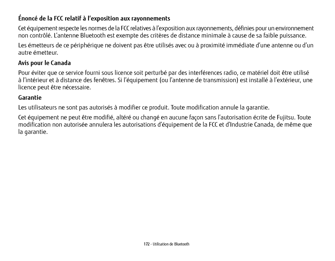 Fujitsu FP1000, T902, BTBK410000BAAAPP, KA02066D105 manual Énoncé de la FCC relatif à l’exposition aux rayonnements, Garantie 