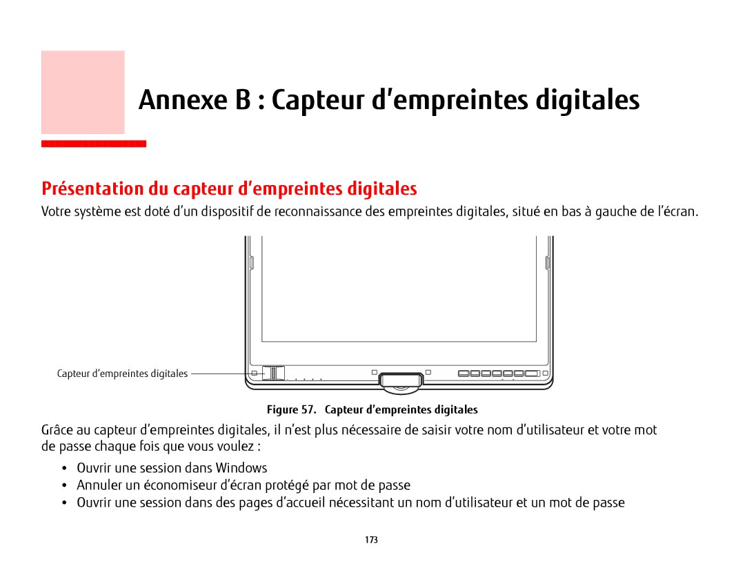 Fujitsu BTBK410000BAAAPP, T902 Annexe B Capteur d’empreintes digitales, Présentation du capteur d’empreintes digitales 