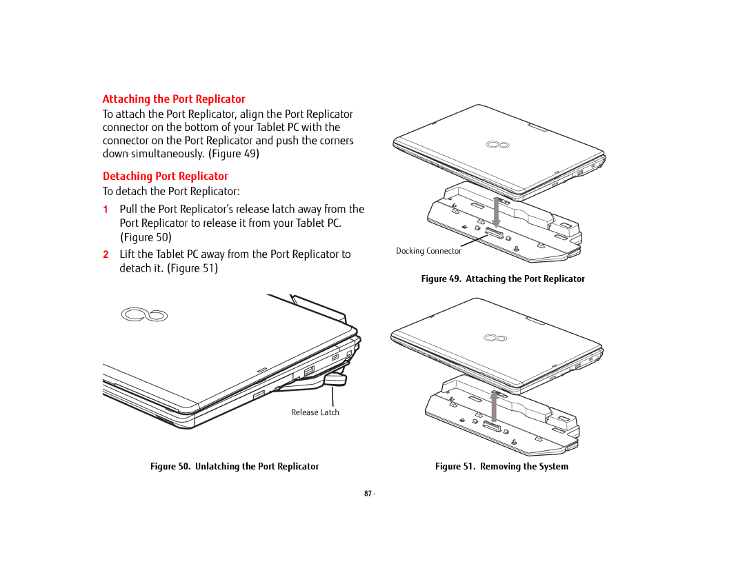 Fujitsu FP1000, T902, BTBK410000BAAAPP, KA02066D105 manual Attaching the Port Replicator, Detaching Port Replicator 
