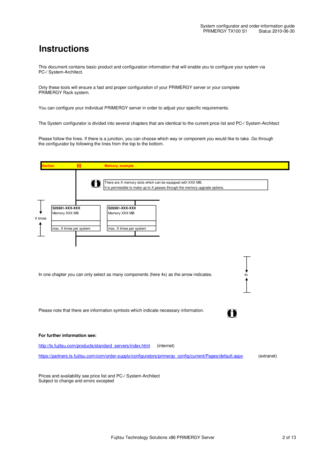 Fujitsu TX100 S1 manual SectionIII Memory, example, S26361-XXX-XXX 