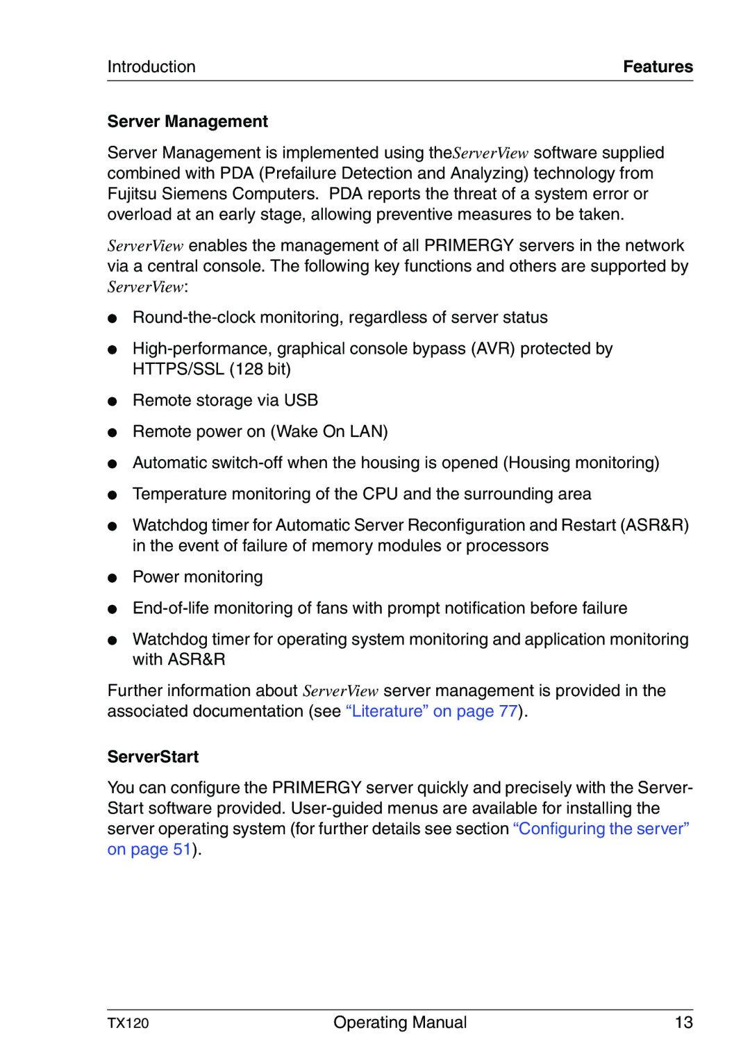 Fujitsu TX120 manual Server Management, ServerStart 