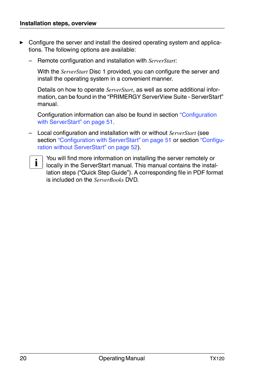 Fujitsu TX120 manual Installation steps, overview 