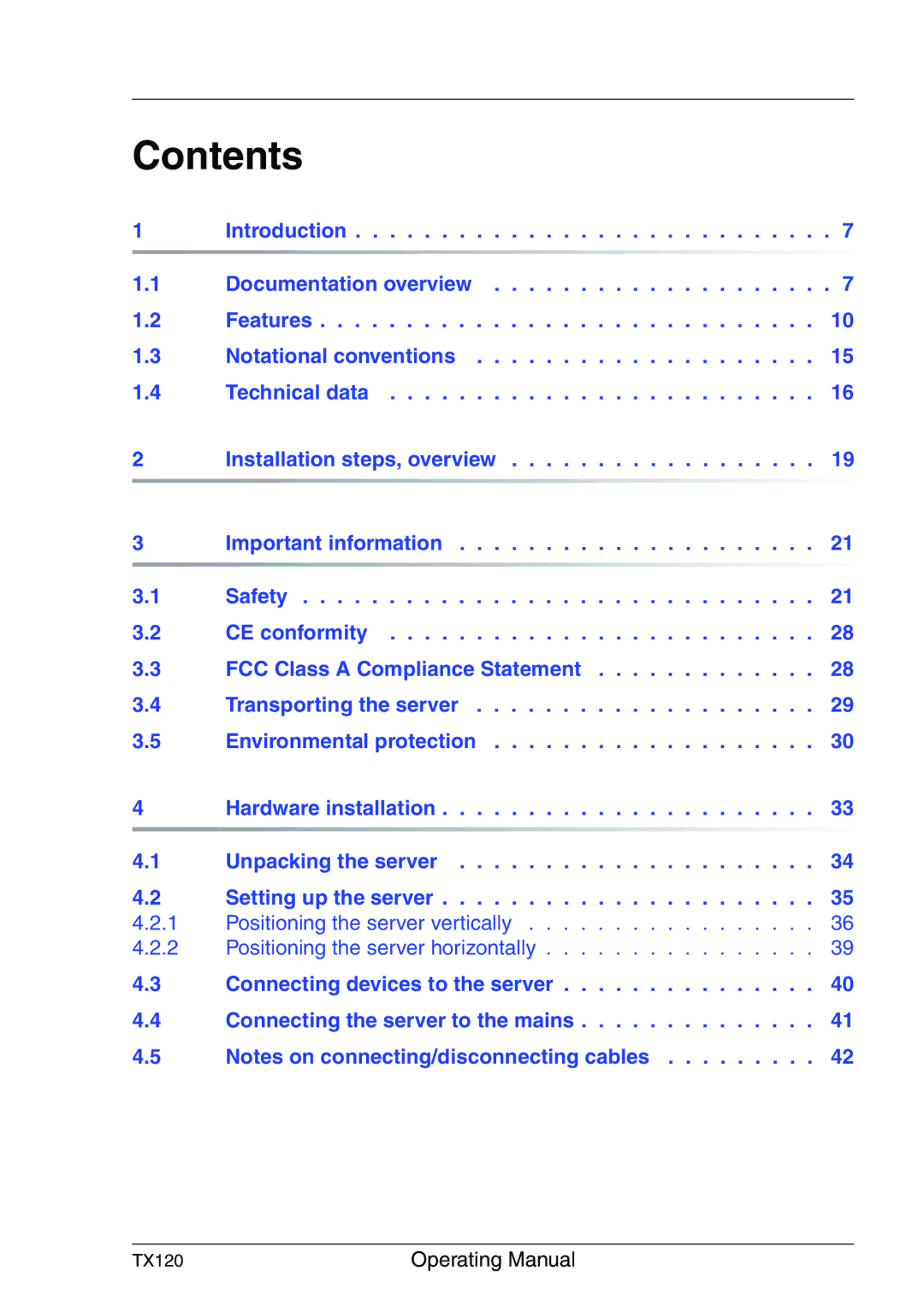 Fujitsu TX120 manual Contents 