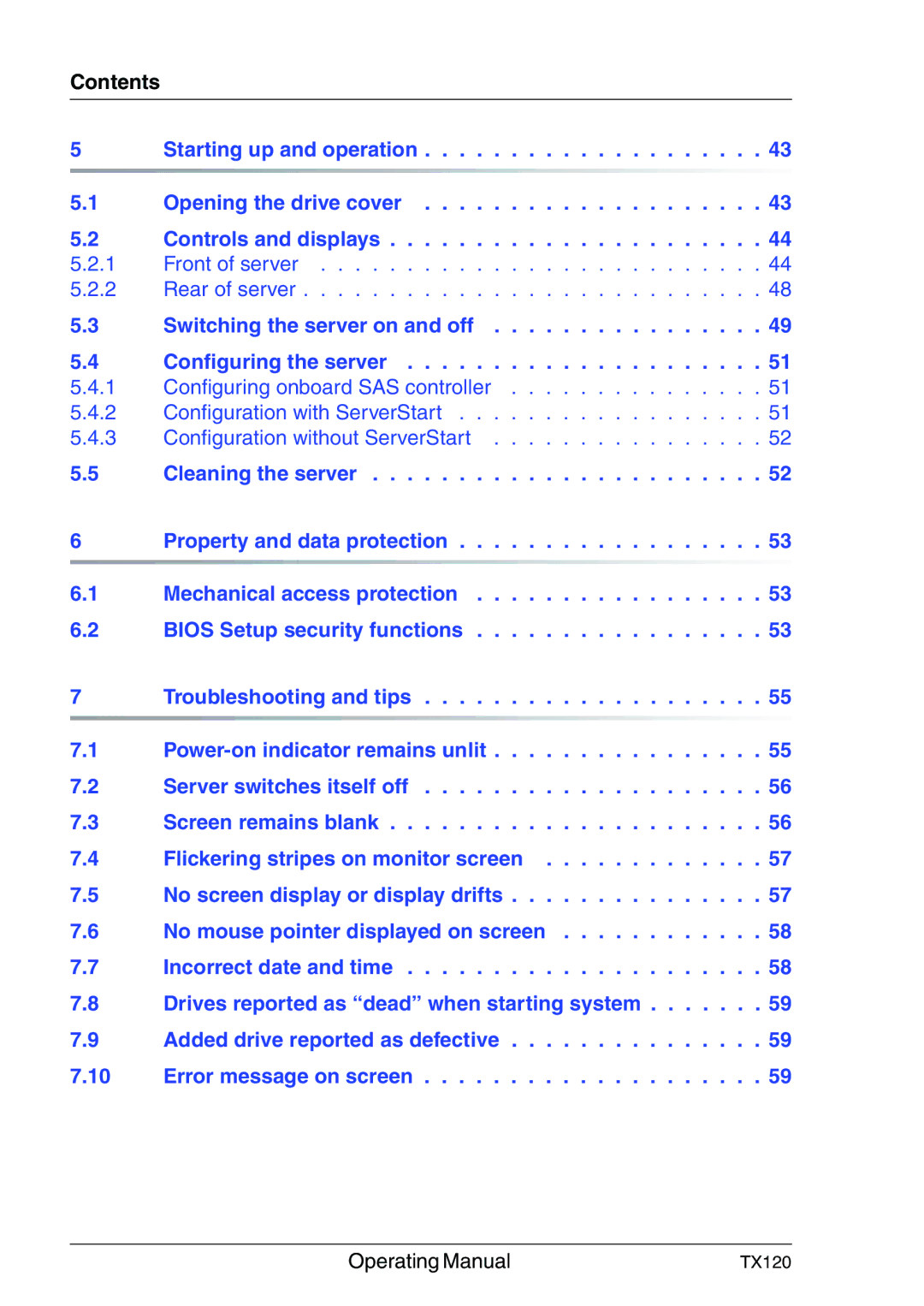 Fujitsu TX120 manual Contents 