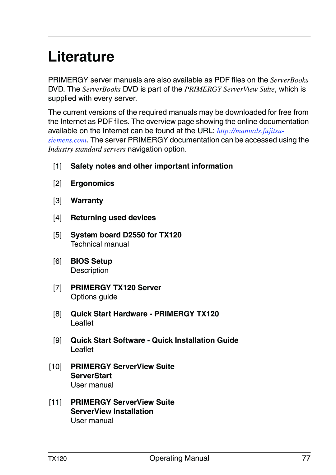 Fujitsu TX120 manual Literature 