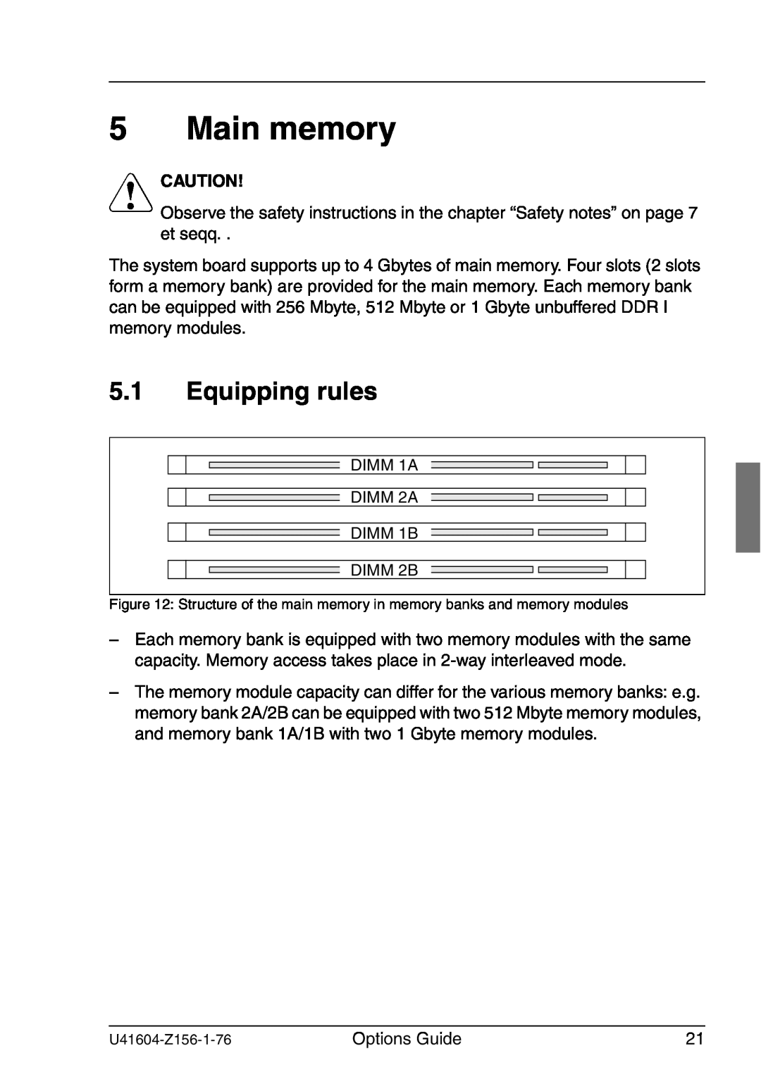 Fujitsu TX150 S3 manual Main memory, Equipping rules, V Caution 