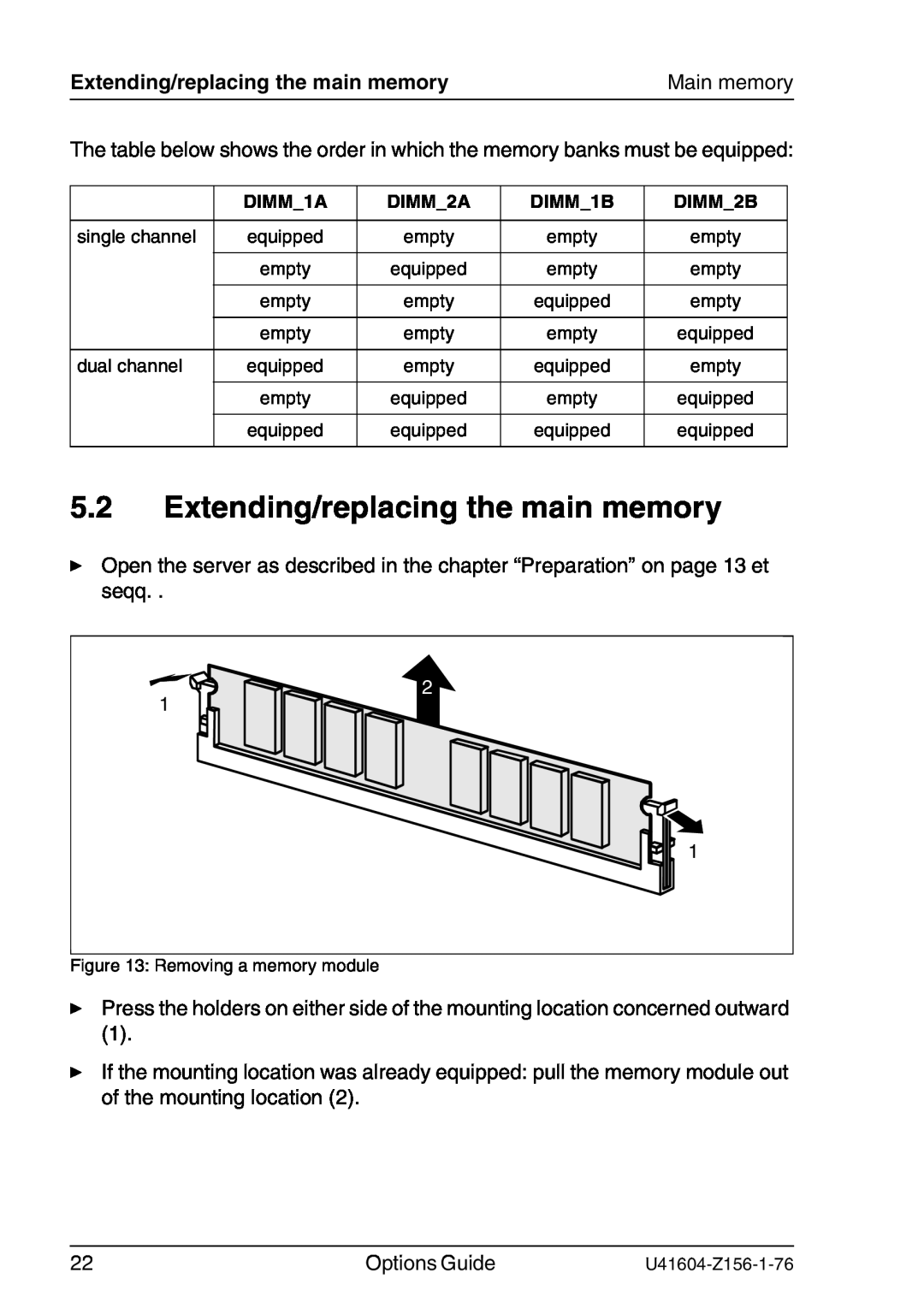 Fujitsu TX150 S3 manual Extending/replacing the main memory 