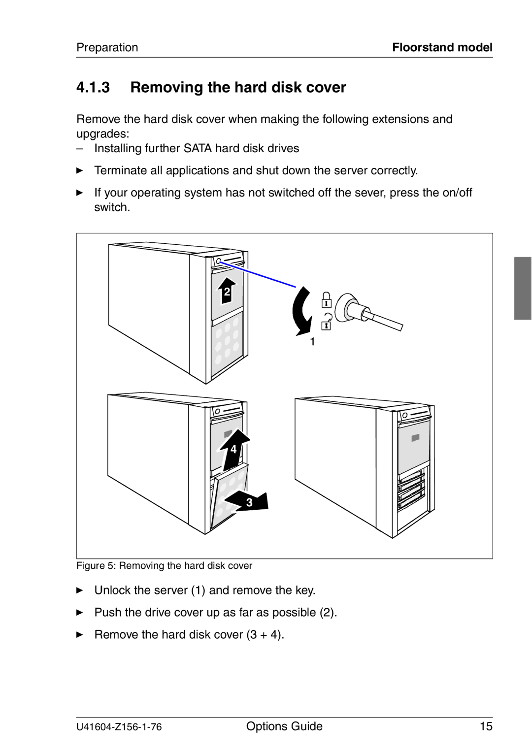 Fujitsu TX150 S3 manual Removing the hard disk cover, Preparation 