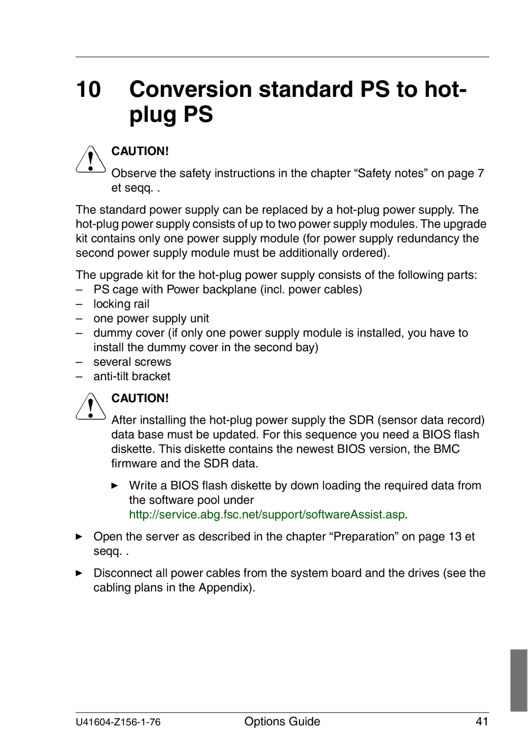 Fujitsu TX150 S3 manual Conversion standard PS to hot- plug PS 