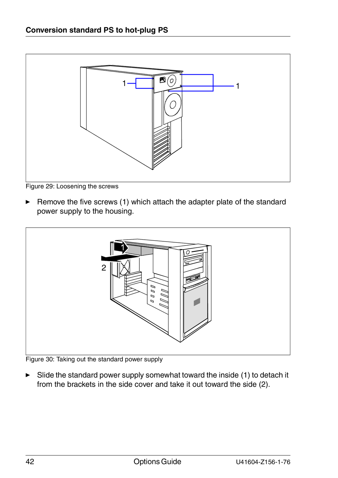 Fujitsu TX150 S3 manual Taking out the standard power supply 