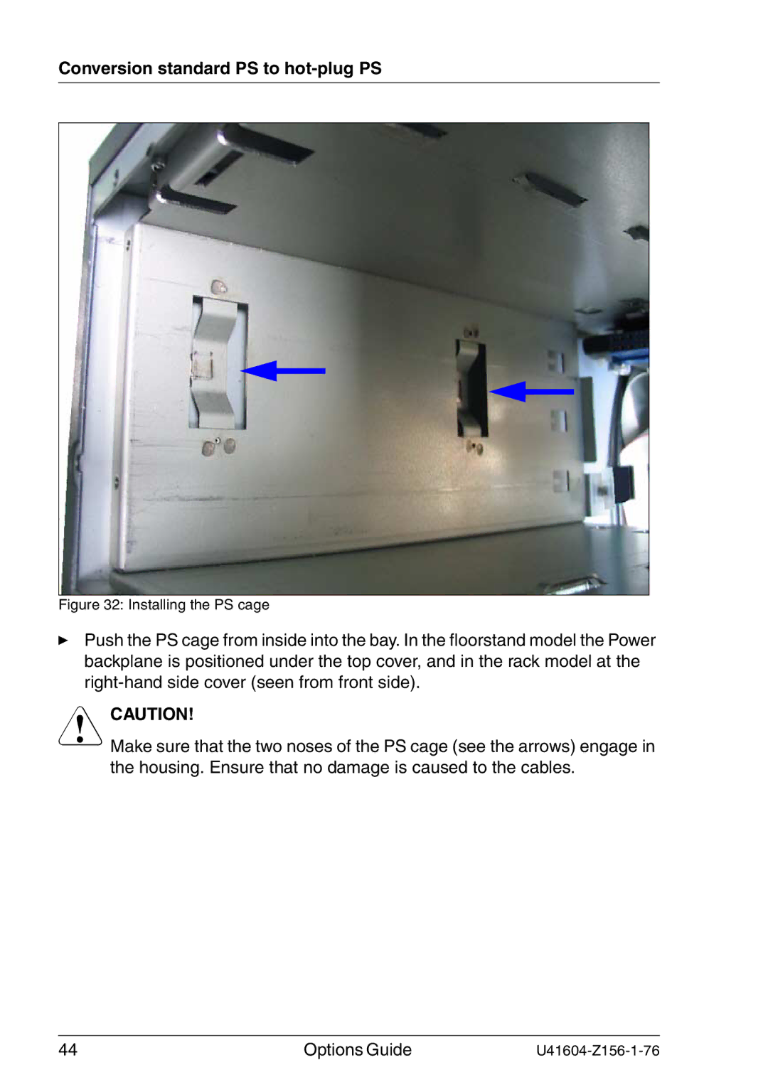 Fujitsu TX150 S3 manual Installing the PS cage 