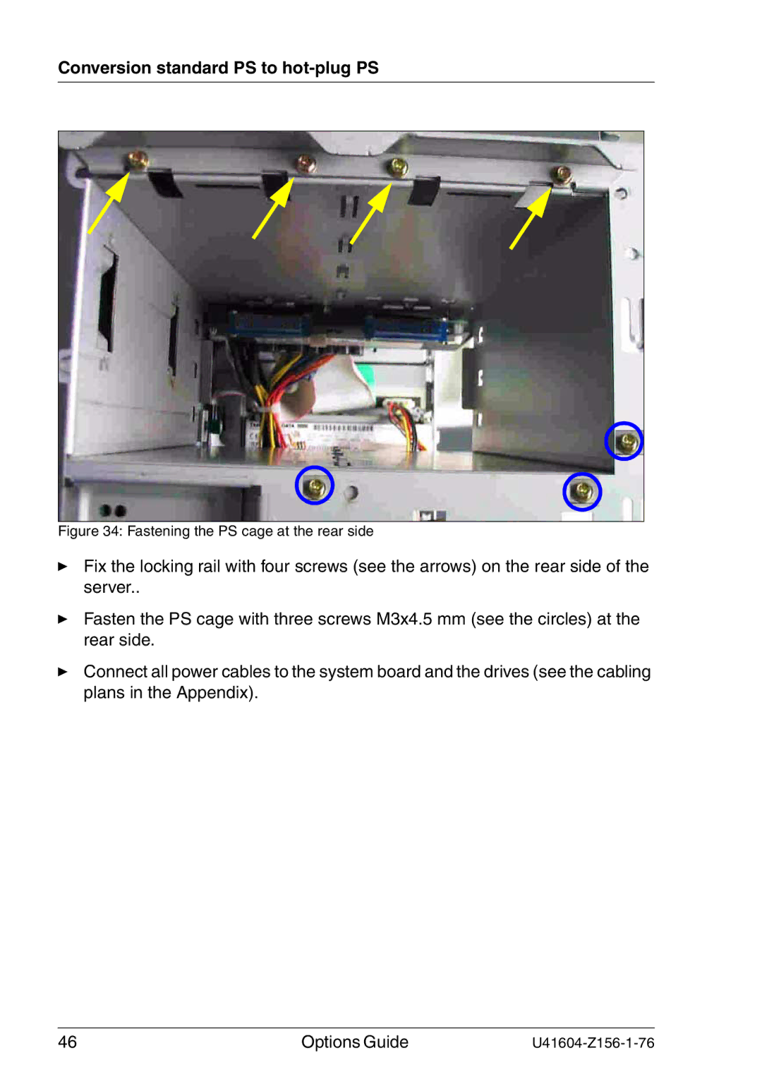 Fujitsu TX150 S3 manual Fastening the PS cage at the rear side 