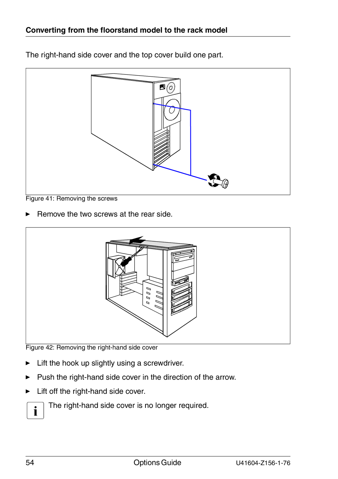 Fujitsu TX150 S3 manual Right-hand side cover and the top cover build one part 