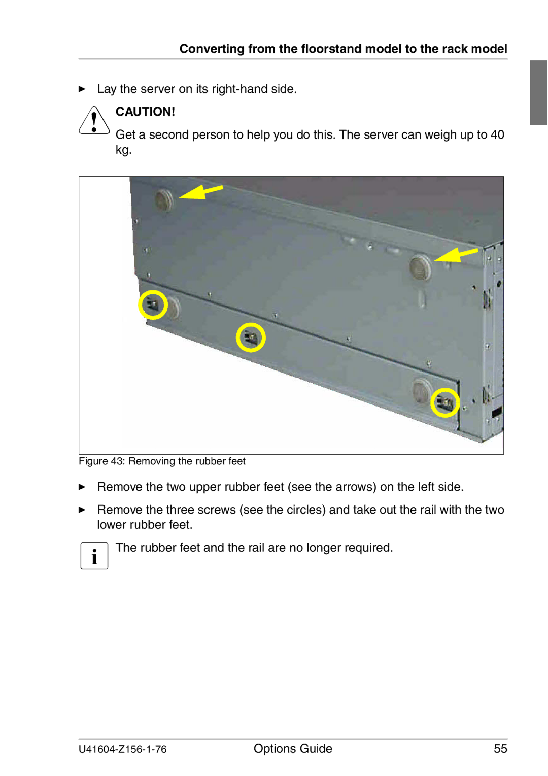 Fujitsu TX150 S3 manual Removing the rubber feet 