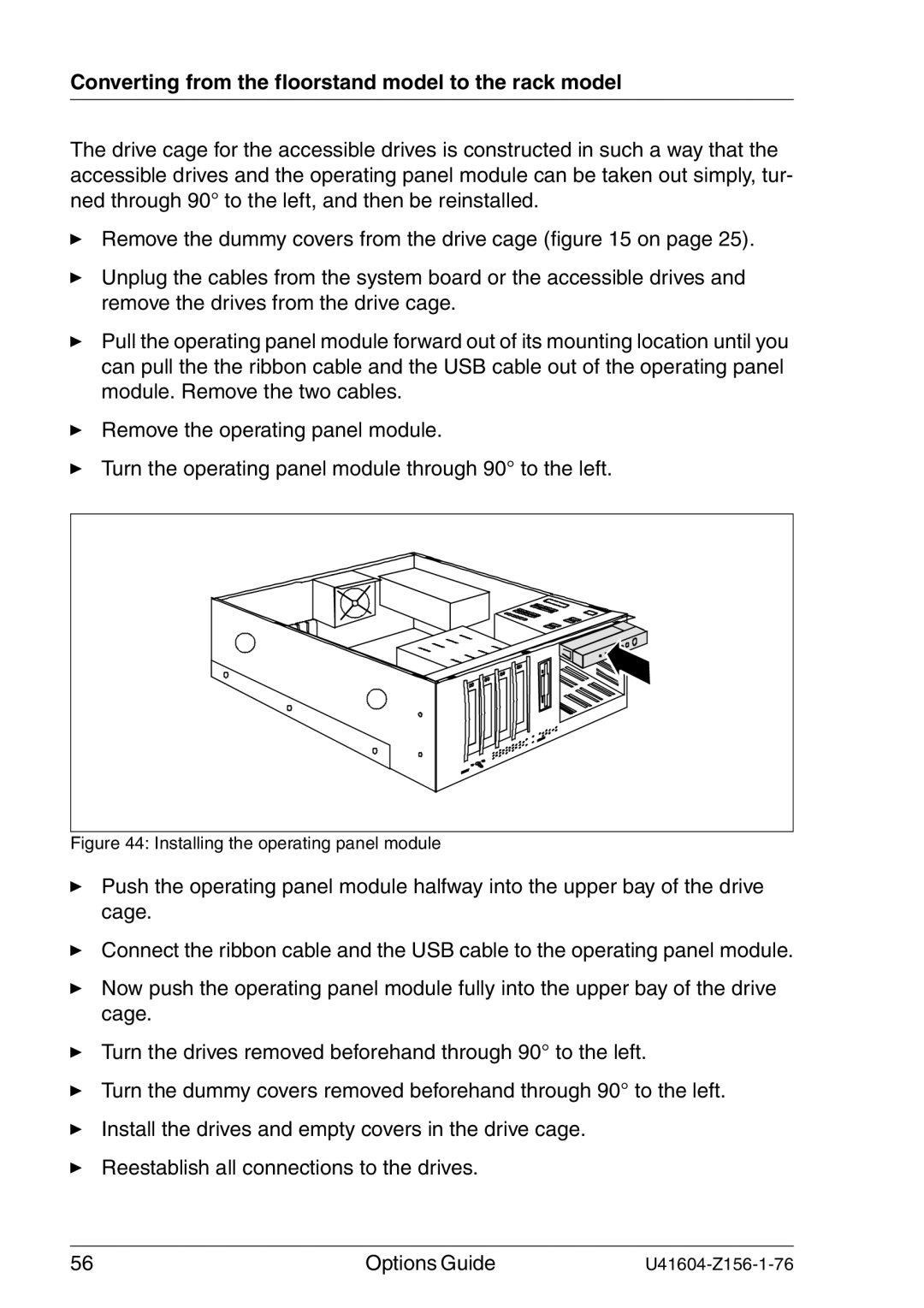 Fujitsu TX150 S3 manual Installing the operating panel module 